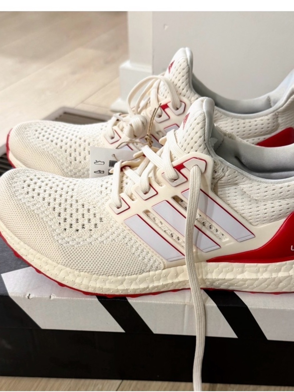 Adidas White Cream & Red Running Sneakers